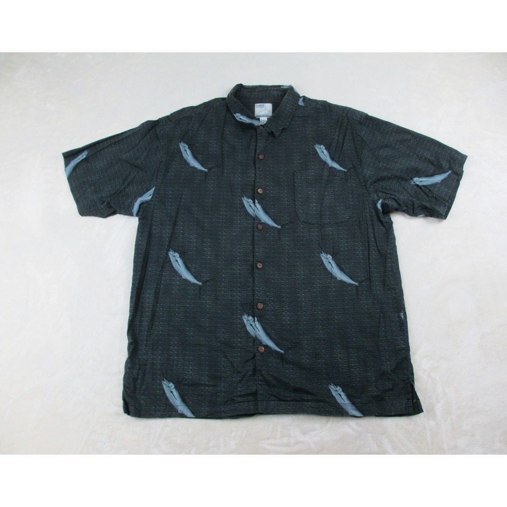 AFTCO Shirt Mens 2XL XXL Black Button Up Bluewater Marlin‎ Casual
